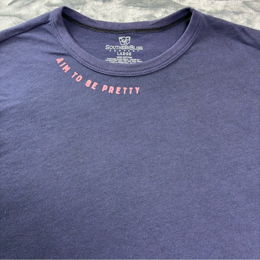 Southern Bliss Aim To Be Pretty T-Shirt Womens Large Blue Pink Soft 100% Cotton